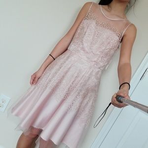Blush Pink Prom Flower Embroidered Dress